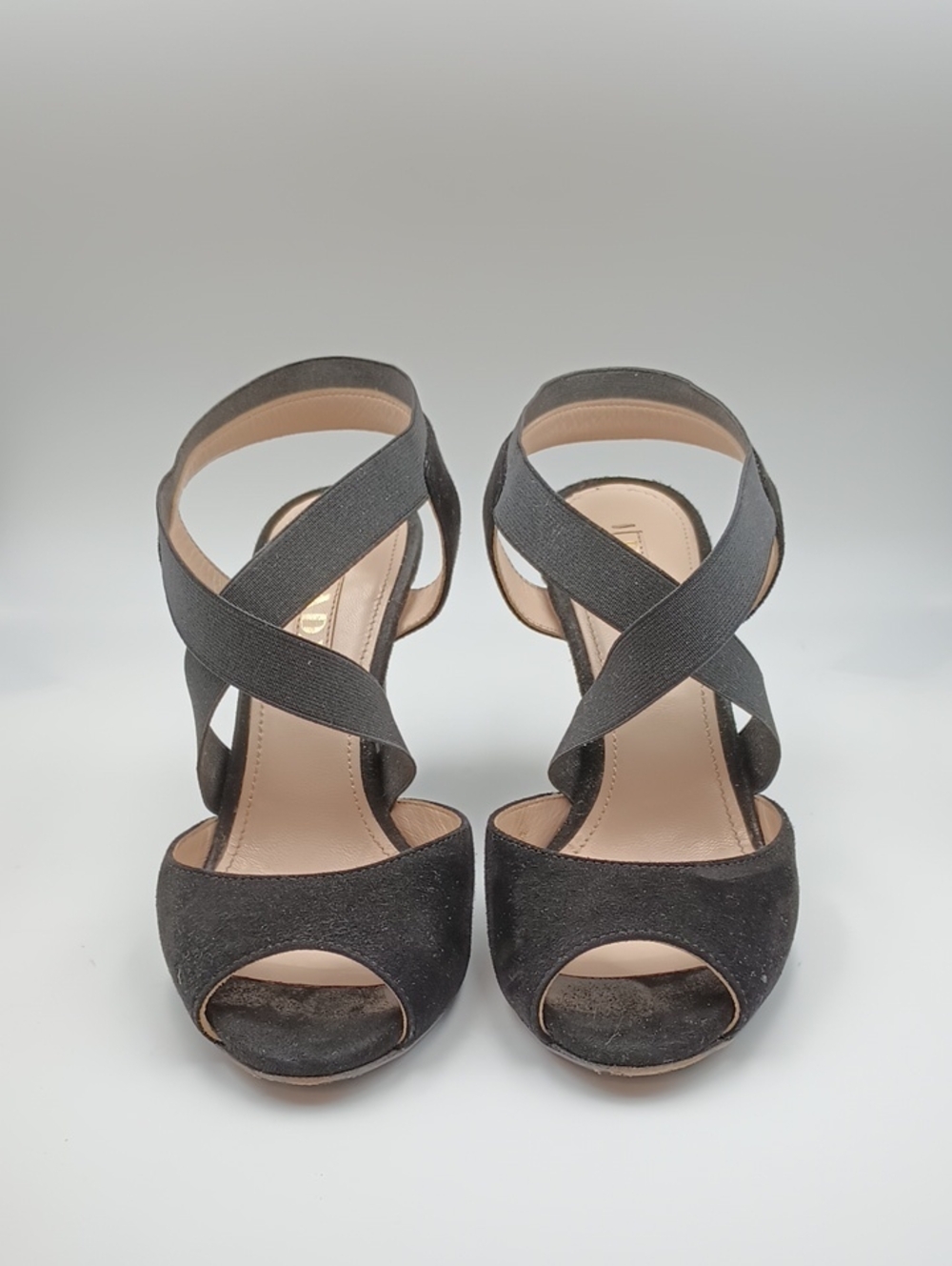 Prada Black Suede Crisscross Peep-Toe Suede Heels Sz 36 Small Platform Luxury.
